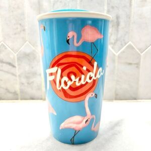 Rare Vintage Starbucks 2015 Florida Flamingos Dot Collection Ceramic Tumbler Blu